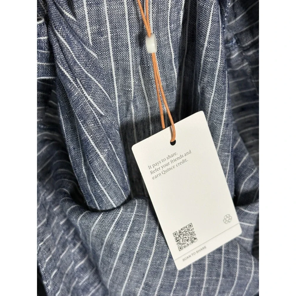 Quince Linen Wide Leg Jumpsuit Blue White Pinstripe Sleeveless Belted XS New